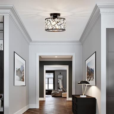 Rpzloila Crystal Ceiling Light Fixture, Modern Semi Flush Mount Ceiling Light,Crystal Chandelier for Kitchen Bedroom Bathroom Entryway, Black Finish - Image 8