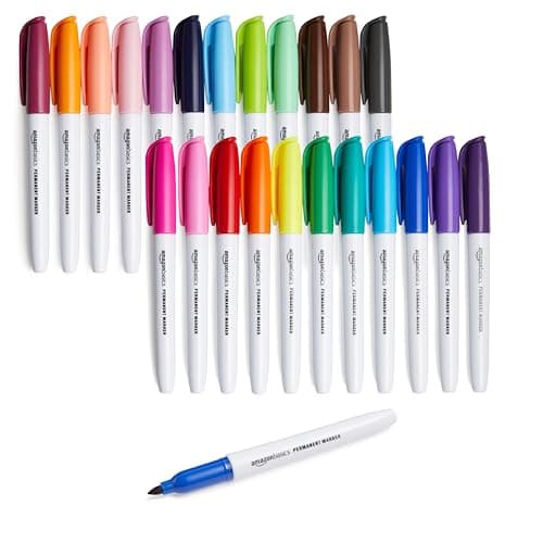 Amazon Basics Fine Tip Point Permanent Markers for Office, School, and Home Use, Assorted Colors, 24 Pack - Image 1