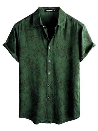 JOTOOK Mens Hawaiian Shirt Short Sleeve Button Down Tropical Shirts Casual Floral Summer Beach Shirt Vacation Shirt Large GreenFlower - Image 1