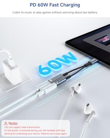 LERTOSEN USB C to 3.5mm Headphone and Charger Adapter,2 in 1 USB C to Aux Audio Jack with PD Fast Charging Dongle Cable Cord for iPhone 17 16 15 Pro Max,Samsung Galaxy S25 S24 S23 Pixel Ultra,iPad Pro - Image 3