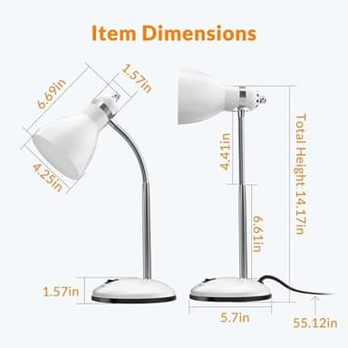 LEPOWER Metal Desk Lamp, Adjustable Goose Neck Table Lamp, Eye-Caring Study Desk Lamps for Bedroom, Study Room and Office (White) - Image 2