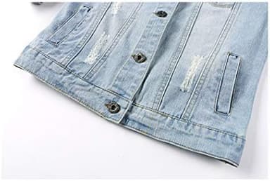 Hixiaohe Women Autumn 3/4 Sleeve Retro Short Denim Jackets Light Blue Jean Coats - Image 6