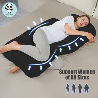 HIPHOP PANDA U-Shaped Pregnancy Pillow for Sleeping - Full Body Maternity Support Pillow with Removable Cover - Comfort for Back, HIPS, Legs, Belly - 57 Inch for Pregnant Women, Black - Image 4