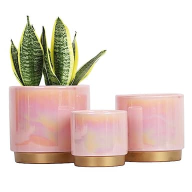 Gepege Pink Indoor Plant Pots for Plants, Ceramic Planter with Drainage Hole, 6.0 inch+5.0 Inch+4.0 Inch. Succulent Orchid Flower Pot - Rainbow Pearl Glaze - Image 1