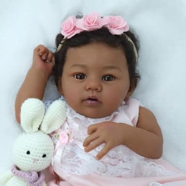 KSBD Reborn Baby Doll Black Girl – 18-Inch Realistic Lifelike African American Newborn Handmade Doll with Real Life Soft Weighted Body and Accessories – Gift for Kids Ages 3 and Up - Image 3