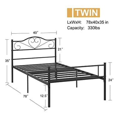 VECELO Metal Platform Bed Frame with Headboard & Footboard, Steel Slats Mattress Foundation, No Box Spring Needed, Twin, Matte Black - Image 2