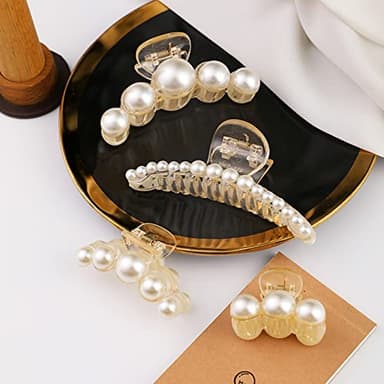 Mehayi 4 PCS Large Pearl Hair Claw Clips for Women Girls, Hair Barrette Clamps for Thick Thin Hair, Fashion Hair Accessories Headwear Styling Tools for Party Wedding - Image 6