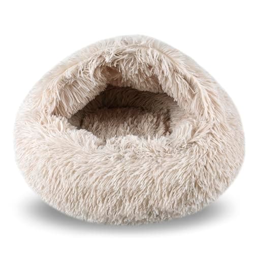 FORMYCATIE Cat Beds for Indoor Cats,Cat Cave for Puppy and Kitty,Calming Small Dog Bed for Small Dogs with Cover Cave,Cozy Warming Fluffy Washable Anti-Slip Pet Sleeping Bag(20 * 20inch,Beige) - Image 1