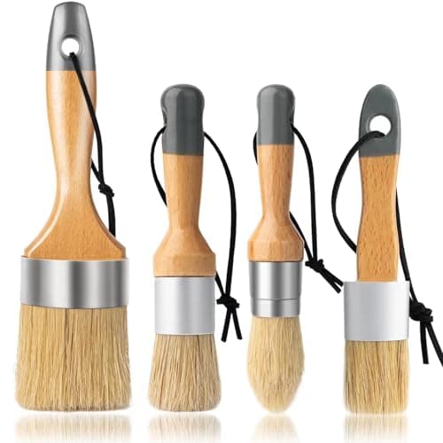 YiBaiBrush Chalk and Wax Paint Brush Furniture Set of 4, Small Round and Large Oval Brush with Natural Bristles, Perfect for Painting or Waxing Furniture, Ideal for Home Decor - Image 1