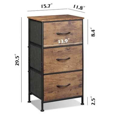 WLIVE Dresser with 3 Drawers, Fabric Nightstand, Organizer Storage Dresser for Bedroom, Hallway, Entryway, Closets, Sturdy Steel Frame, Wood Top, Easy Pull Handle, Rustic Brown Wood Grain Print - Image 3