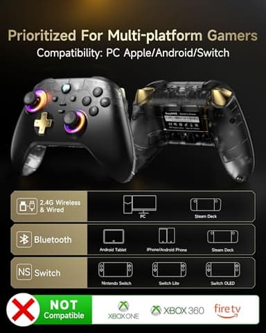 EasySMX D05 PC Controller - Enhanced Wireless Bluetooth Pro Controller with Charging Dock/Hall Sensor/RGB Lighting - No Stick Drift, No Dead Zone - Work for Windows PC, Android, Steam and Switch - Image 9