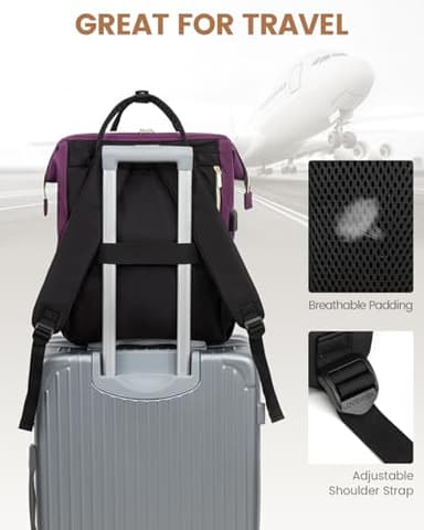 LOVEVOOK Laptop Backpack for Women Fashion Business Computer Backpacks Travel Bags Purse Doctor Nurse Work Backpack with USB Port, Fits 17-Inch Laptop Dark Purple-Black - Image 8
