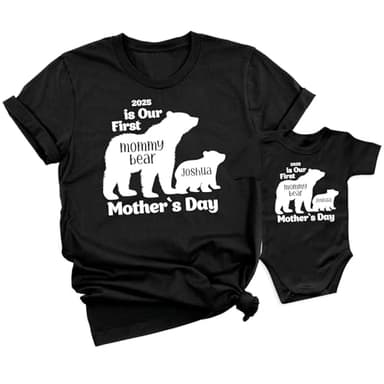 Our 1st Mother's Day Shirt, Mommy and Me Shirts, Matching First Mother's Day Outfits, Customizable with Names and Date, Baby Bodysuit and Mom Shirt Set, Mother's Day Gift Idea, Pack of 2 - Image 5