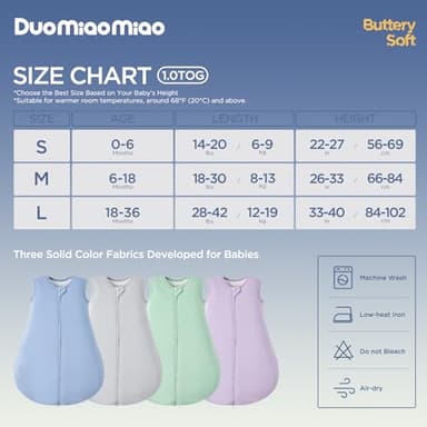 Duomiaomiao 2 Pack Buttery Soft Rayon Made from Bamboo Baby Sleep Sack 6-18 Months 1.0 TOG, Premium Baby Sleeping Bag 2-Way Zipper for Babies - Image 6