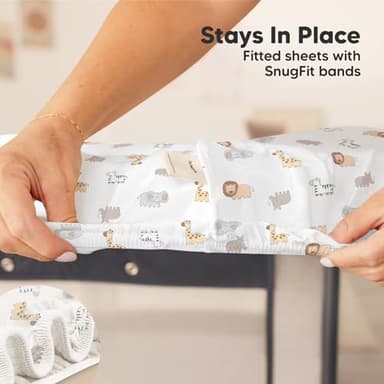 2-Pack Pack and Play Sheets, Waterproof Mini Crib Sheets Fitted - Organic Cotton Pack N Play Sheets for Graco Pack and Play Mattress, Playard Baby Crib Sheets, Neutral for Boy,Girl,Toddler(KeaSafari) - Image 6
