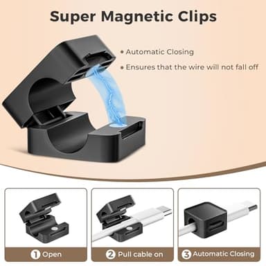 8 Pack Magnetic Cord Organizer Holder, Adjustable Cable Clips, Strong Adhesive Desk Cable Management Clips for Nightstand, Office, Car, Easy Open Design for Tidy Wire Organization - Image 3