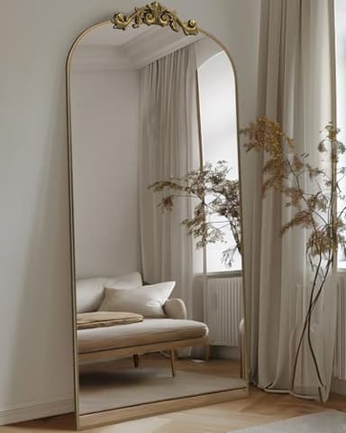 Antok Arched Full Length Mirror, 71"x28" Floor Mirror with Carved, Full Body Mirrors for HomeDecor, Standing/Halling Large Wall Mirror for Bedroom, Living Room, Cloakroom, Bronze, Retro Style - Image 2