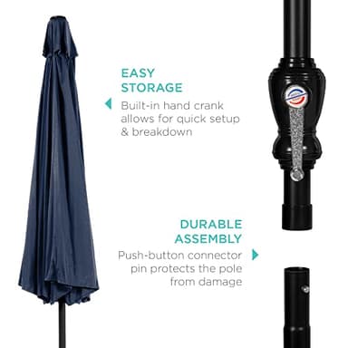 Best Choice Products 10ft Outdoor Steel Polyester Market Patio Umbrella w/Crank, Easy Push Button, Tilt, Table Compatible - Navy Blue - Image 6