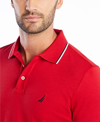 Nautica Men's Classic Fit Short Sleeve Dual Tipped Collar Polo Shirt, Red, Large - Image 4