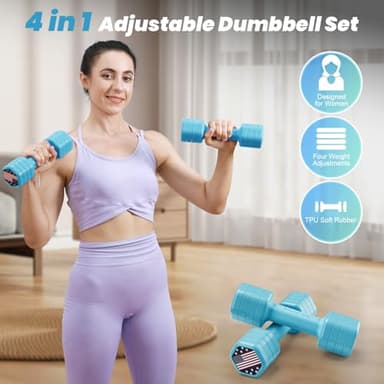 Zempox Adjustable Dumbbell Set of 2, 4 in 1 Hand Weights for Women at Home, 5 lb Weights Dumbbells set of 2, Each 2lb 3lb 4lb 5lb with TPU Soft Rubber Handle for Home Gym Exercise Training, Blue - Image 2