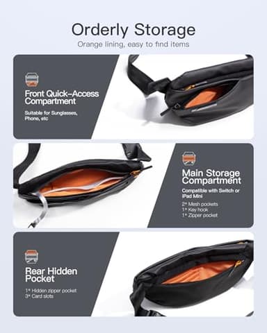 Inateck Sling Bag X-Lite, 4L Light Spacious Crossbody Shoulder Chest Bag with Quick-adjust Strap, Water-resistant Waist Fanny Pack for Men, Women, Travel, Cycling, Hiking, Work, Sports, Black - Image 4