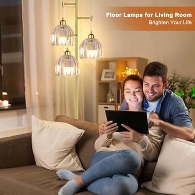 QIYIZM Gold Floor Lamp for Living Room,Bedroom,Tree 3 Light Standing Lamp Mid Century Modern Brass Tall Floor Lamps Vintage Retro Floor Lights Glass Flower Amber Lamp Shade Farmhouse Boho Bohemian - Image 2