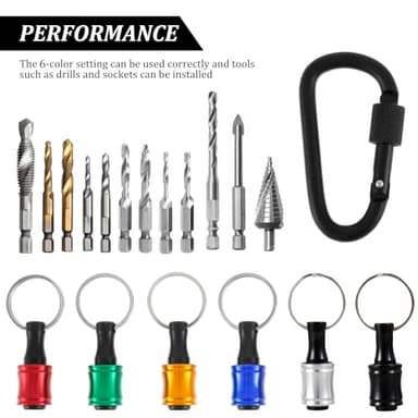 TKSDWBLTY 18Pcs 1/4inch Hex Shank Bit Drill Bit Holder Portable Socket with Quick Change Aluminum Alloy Long and Short Extension Bar Keychain Holder - Image 3