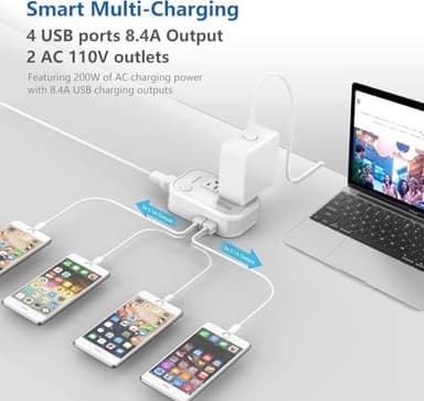 FOVAL Power Step Down 220V to 110V Travel Voltage Converter International Power Adapter for Hair Straightener/Curling Iron with 4-Port USB Charging US/UK/AU/EU Universal Plug Adapter (White) - Image 4
