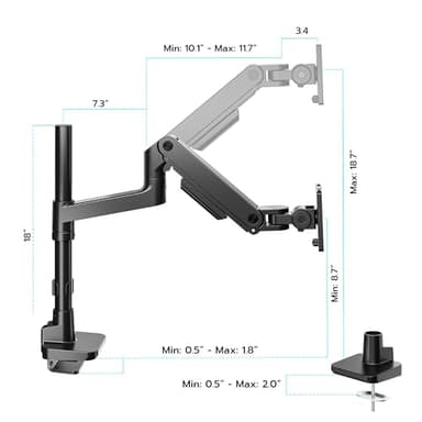ARES WING Heavy-Duty Monitor Mount for 17-49 inches Ultrawide Curved Flat Monitors, Holds 44lbs, with 18" Extended Column for Desk, Adjustable Gas Spring, Black - Image 9