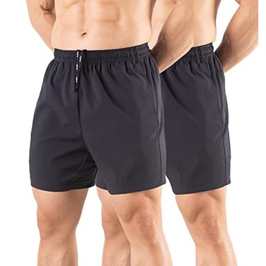 Gaglg Men's 5" Running Shorts 2 Pack Quick Dry Athletic Workout Gym Shorts with Zipper Pockets Black/Black,Medium - Image 1