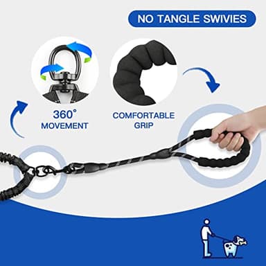 MingXpets Double Dog Leash, Dual Dog Leash, 360° Swivel Tangle Free Bungee Walking Training for Large Medium Dogs, Shock Absorbing Bungee Reflective for Two Dogs, 18~121 lbs, Black - Image 5