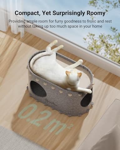 DownyPaws Cat House for Indoor Cats, Cat Bed Cave for Multiple & Large Cats Up to 22 Lbs, Scratch Resistant, Foldable Peekaboo Kitten Caves Tunnel Enclosed Bed, PeekaPurr, Light Gray - Image 3