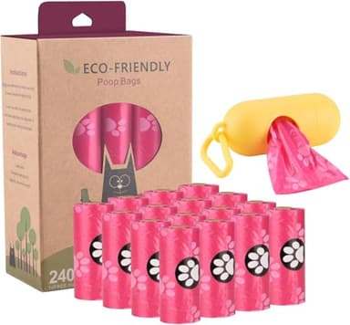 WDFAACK Biodegradable Dog Poo Bags with Holder-240 Large Poop Bags, Corn Starch Blended Compostable Bag, Extra Thick Strong Leak Proof Waste Bag for Dogs (Pink) - Image 1