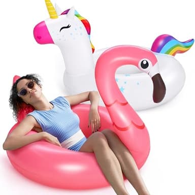 SLOOSH 2-Pack Unicorn Flamingo Pool Floats - Inflatable Pool Floaties Swimming Party Decorations, Fun Float Swim Rings Floating Tubes Beach Lake Summer Vacation Floaty with Headrest for Adults Kids - Image 8
