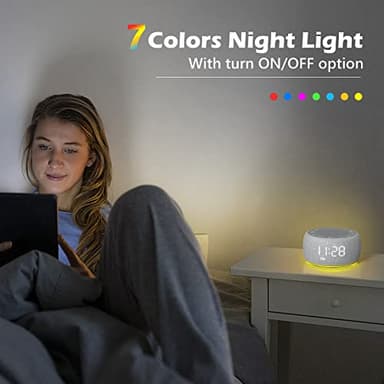 Buffbee Sound Machine & Alarm Clock 2-in-1, 18 Soothing Sound, 7 Night Light, Sleep Timer, Precise 30-Level Volume Control White Noise Machine - Image 4