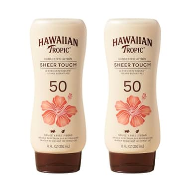 Hawaiian Tropic Sheer Touch Lotion Sunscreen SPF 50, 8oz Twin Pack | Hawaiian Tropic Sunscreen SPF 50, Sunblock, Broad Spectrum, Oxybenzone Free, 8oz each - Image 1