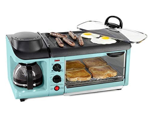 Nostalgia 3-in-1 Breakfast Station - Includes Coffee Maker, Non-Stick Griddle, and 4-Slice Toaster Oven - Versatile Breakfast Maker with Timer - Aqua - Image 1