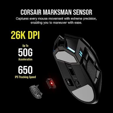 Corsair DARKSTAR RGB Wireless Gaming Mouse for MMO, MOBA - 26,000 DPI - 15 Programmable Buttons - Up to 80hrs Battery - iCUE Compatible - Black - Image 6
