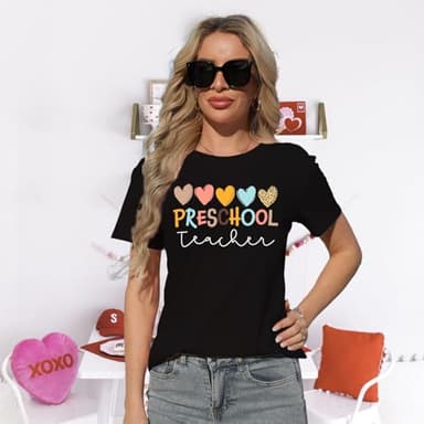 MAIHUN Womens Preschool Teacher Shirts Preschool Teacher Life Tshirt Hearts Graphic Short Sleeve - Image 4