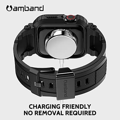 amBand Bands Compatible with Apple Watch 9/8/7/SE (3/2/1)/6/5/4 45mm/44mm Case for Men, M1 Sport Series Rugged Case Protective Cover for iWatch SE3/SE2/6/SE/5/4/3 42/44/45mm Men Black - Image 4