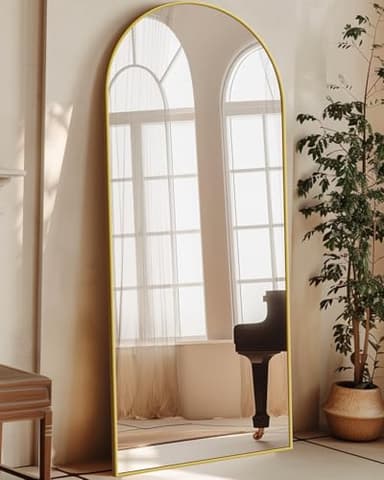 Antok Full Length Mirror, 58"x18" Floor Mirror with Stand, Hanging Mounted Mirrors for Bedroom, Living Room, Cloakroom, Dining Room, Gold, Arched - Image 4
