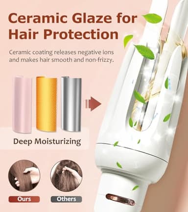 Auto Hair Curler, Automatic Curling Iron with 4 Temperature & 3 Timer, Automatic Shut-Off, Anti-Scald, Anti-Tangle Rotating Curling Wand for Hair Styling, White - Image 3