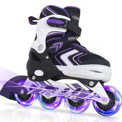 Adjustable Inline Skates for Girls, Girls Roller Skates with All Light up Wheels for Big Kids, Purple, Size 1 2 3 4 - Image 1