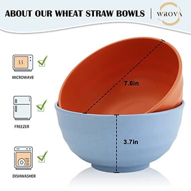 Wheat Straw Bowls Set 60 OZ Unbreakable Large Cereal Set of 6 - Microwave and Dishwasher Safe, Big for Camping and Party - BPA Free Soup Bowl for Serving Oatmeal and Salad - 6 Colors - Image 2