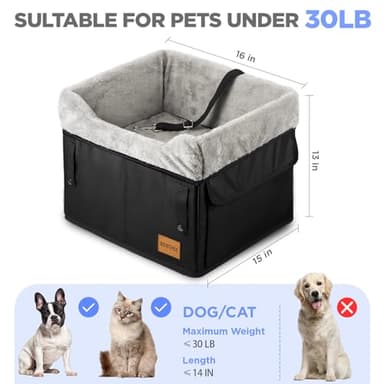 Dog Car Seat for Small Dogs Portable Dog Booster Car Seat for Front and Back Seats with Clip-On Safety Leash Adjustable Straps Puppy Car Seat Washable Perfect for Pets Up to 30lbs(Black) - Image 2