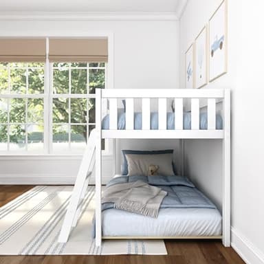 Max & Lily Fundamental Twin Low Bunk Bed, Kids Solid Wood Modern Bed Frame with Strong Wooden Slats, Non-Toxic Finishes, High Weight Capacity, White - Image 9