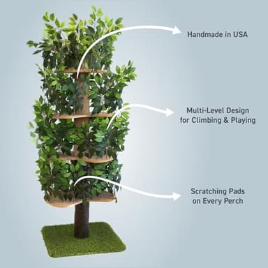 On2 Pets Cat Tree with Leaves Made in USA, House & Activity Tree, Multi-Level Cat Condo for Indoor Cats. (Square Base, XL Green) - Image 2