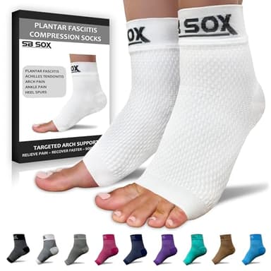 SB SOX Plantar Fasciitis Relief Socks – Ankle Brace Compression Sleeve – Arch Support for Foot Pain, Swelling, Heel Spurs – Foot Brace for Achilles Tendonitis Relief, Injury Recovery (Solid White, X-Large) - Image 1