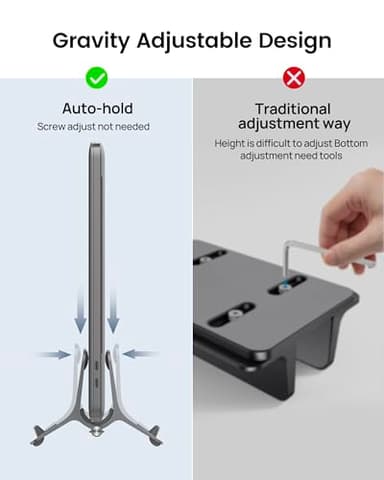 SODI Vertical Laptop Stand for Desk, Gravity Auto Lock MacBook Stand, Aluminum Laptop Holder Vertical Compatible with MacBook Pro, Air, Tablet, Space-Saving Organize Work & Home Office, Gray - Image 3