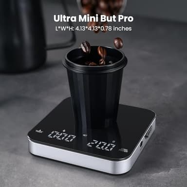 Rechargeable Mini Coffee Scale with Timer, Maestri House Espresso Scale, 2kg/0.1g Accurate Scale for Espresso and Pour-Over Coffee, Portable Digital Kitchen Scale with Automatic Timing（Black&Silver） - Image 2